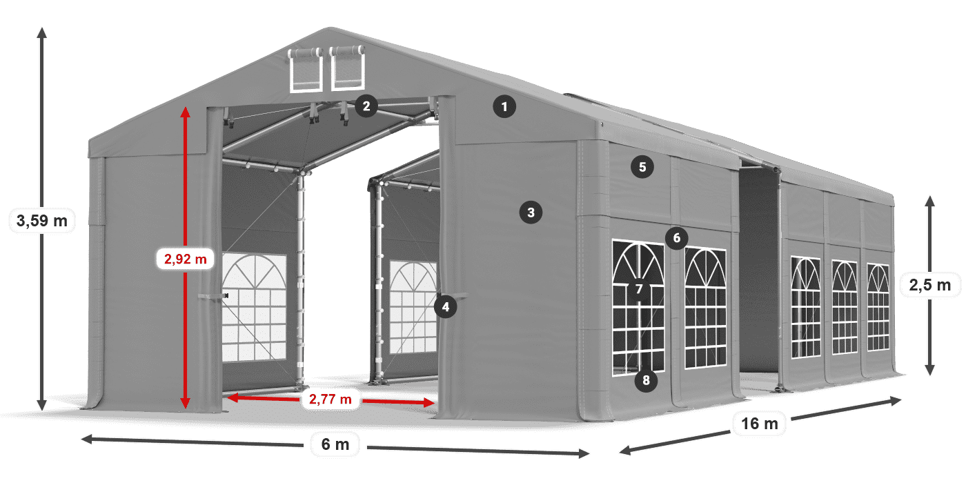 Dach: FR 620 PVC Ściany: SD 500 PVC 2.5m legenda
