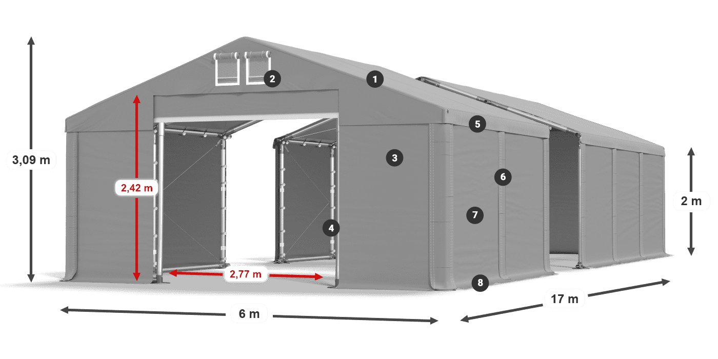 Dach: FR 620 PVC Ściany: SD 580 PVC 2m legenda
