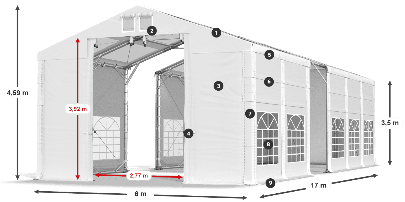 Dach: MS T 580 PVC Ściany: FR 620 PVC 2.5m legenda