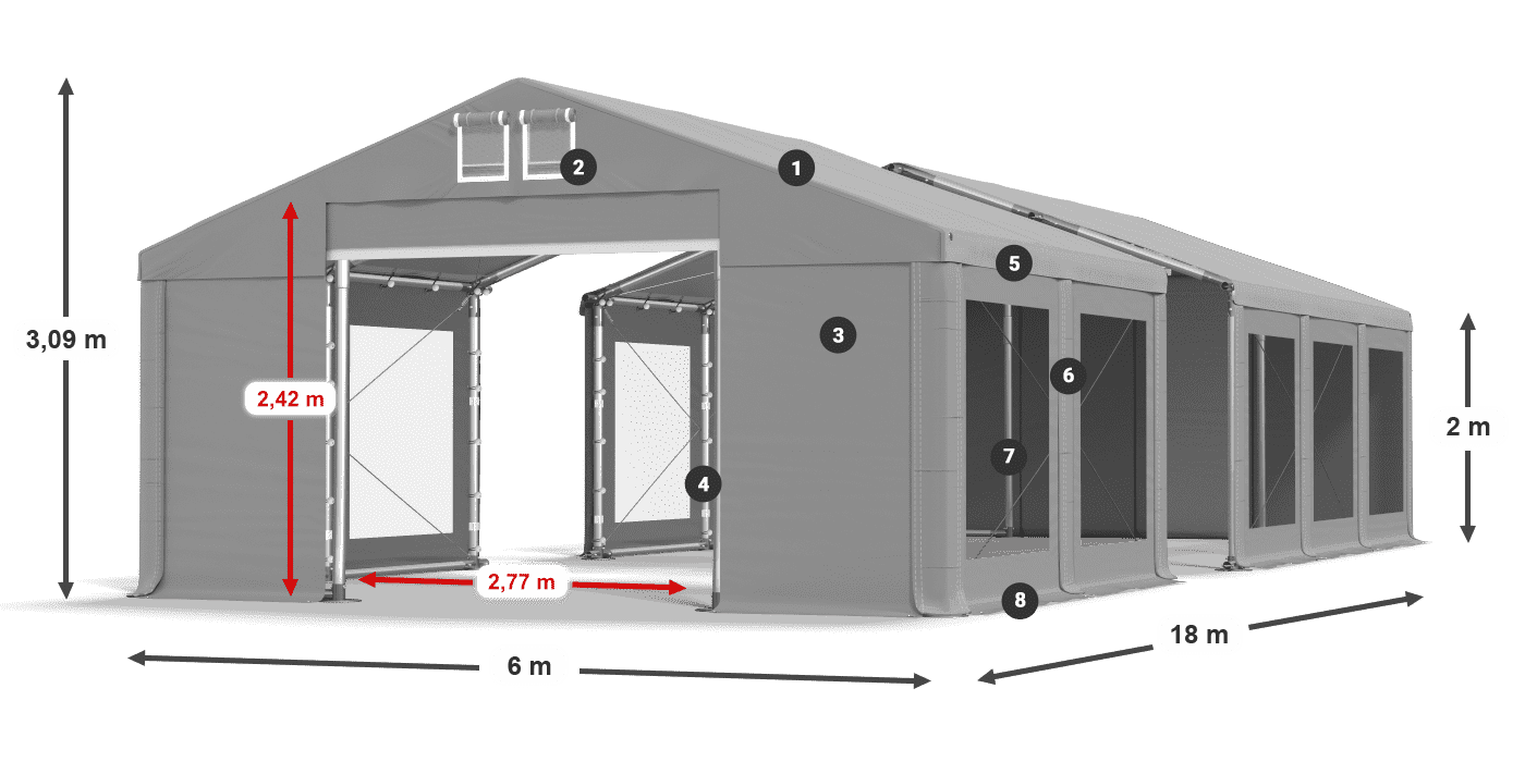 Dach: FR 620 PVC Ściany: MS 580 PVC 2m legenda
