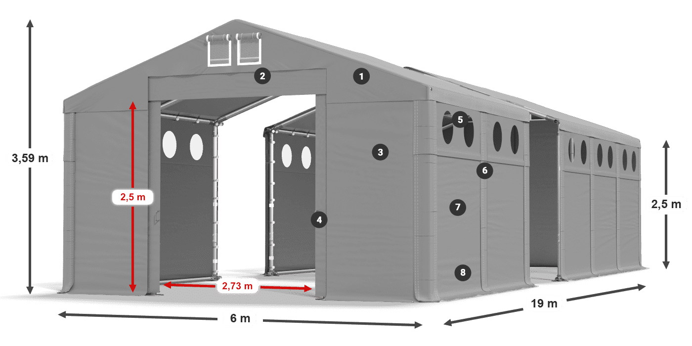 Dach: FR 620 PVC Ściany: MS O 580 PVC 2.5m legenda