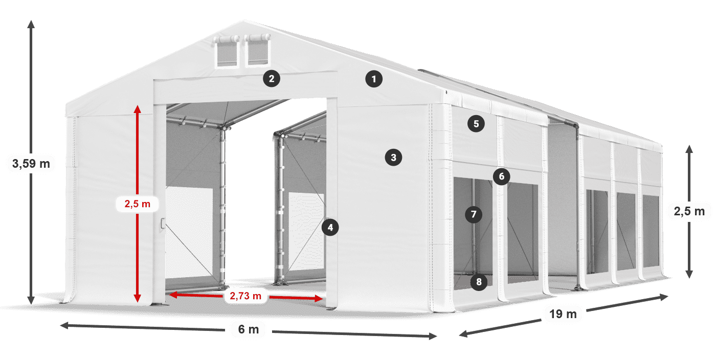 Dach: FR 620 PVC Ściany: MS 580 PVC 2.5m legenda