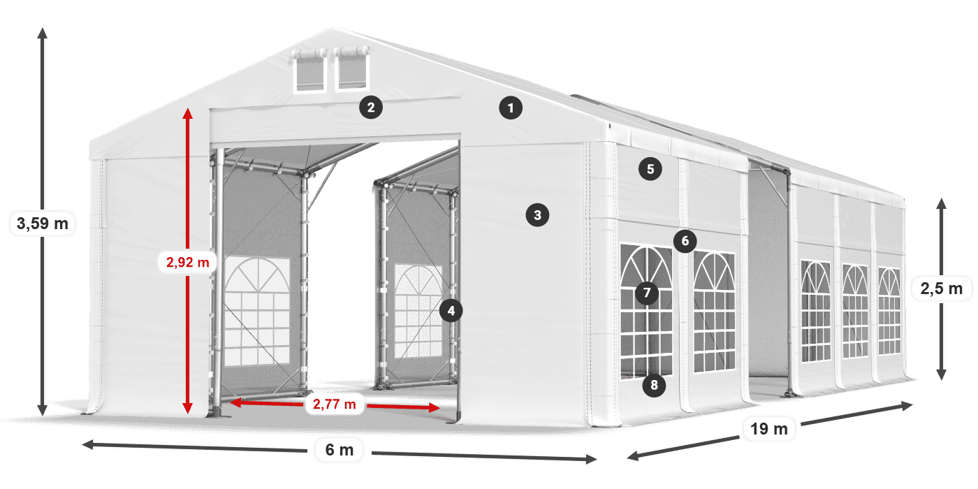 Dach: MS 580 PVC Ściany: FR 620 PVC 2.5m legenda