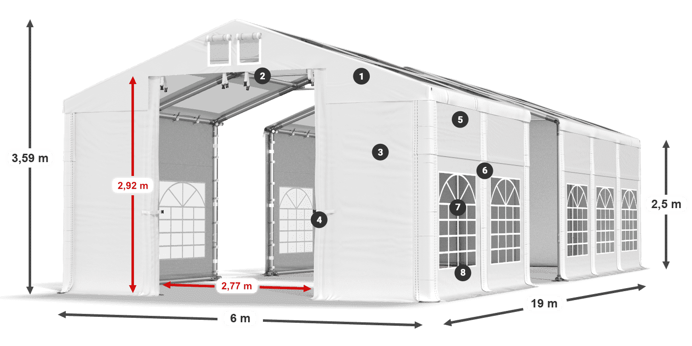 Dach: MS T 580 PVC Ściany: FR 620 PVC 2.5m legenda