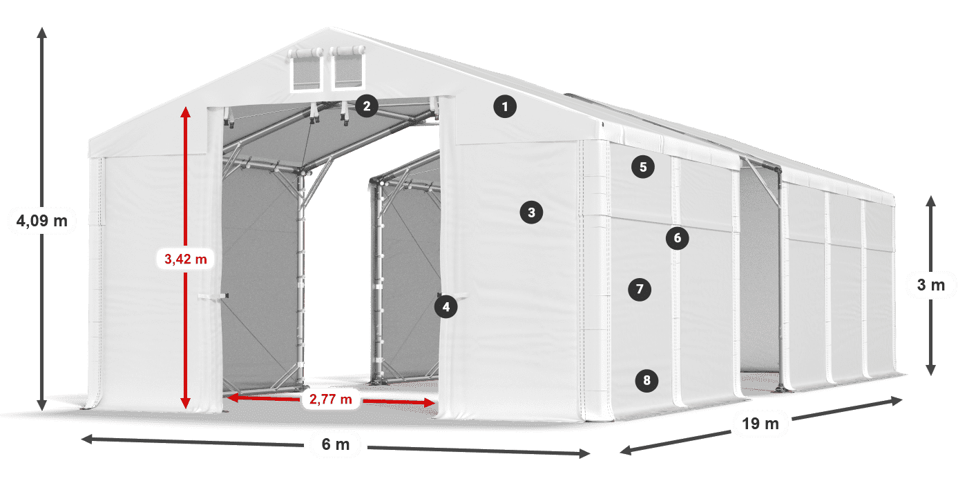 Dach: MS 580 PVC Ściany: FR 620 PVC  3m legenda