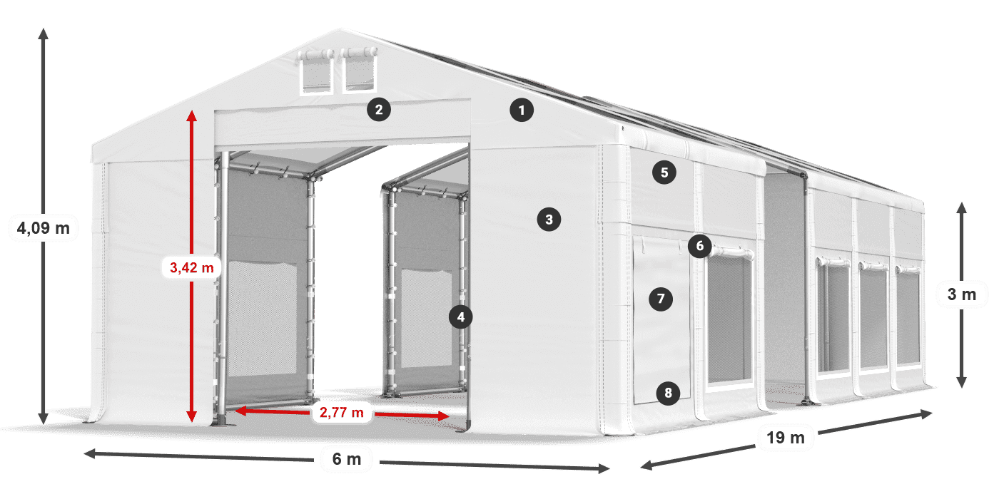 Dach: MS T 580 PVC Ściany: SD M 500 PVC 3m legenda