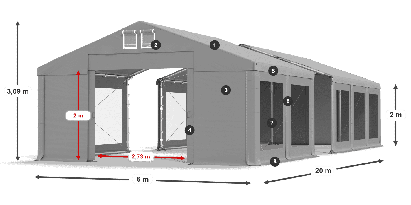 Dach: FR 620 PVC Ściany: MS 580 PVC 2m legenda
