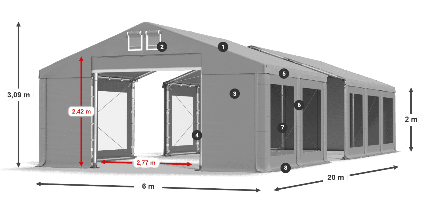 Dach: FR 620 PVC Ściany: MS 580 PVC 2m legenda