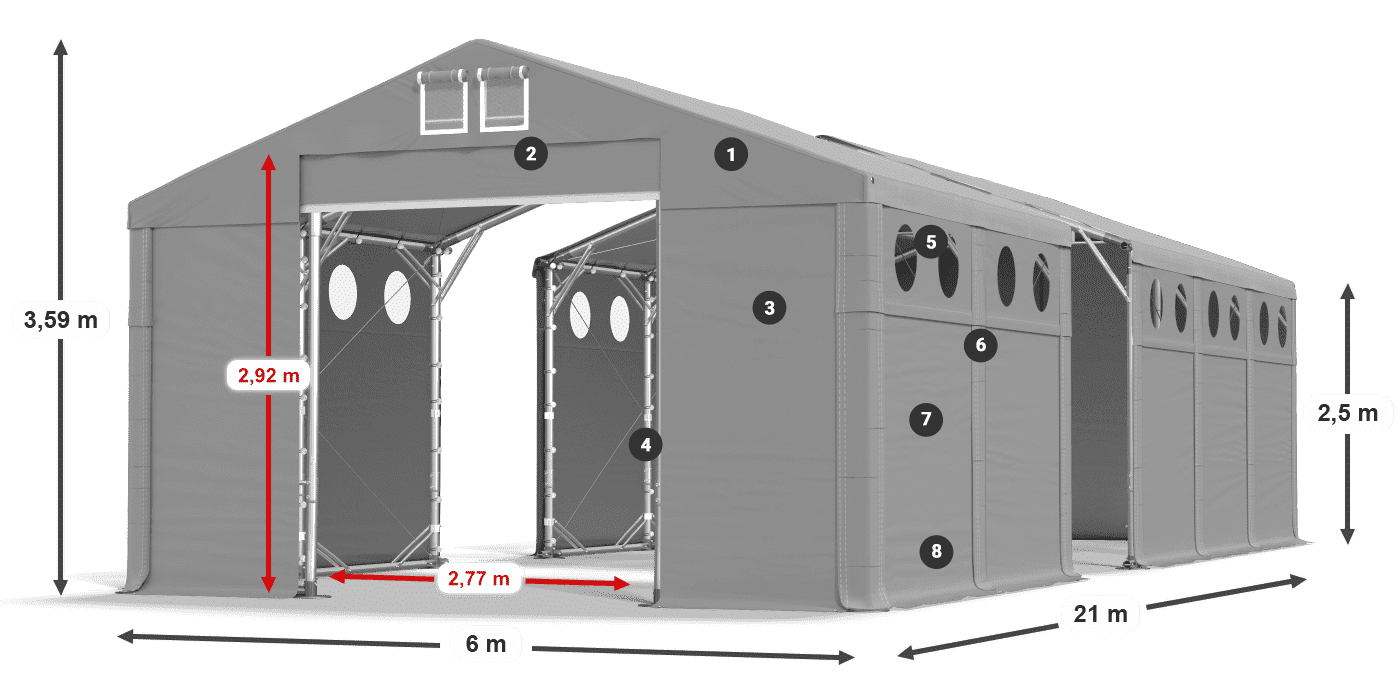 Dach: MS 580 PVC Ściany: FR O 620 PVC 2.5m legenda