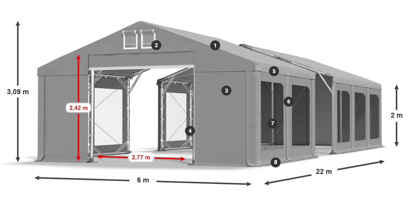 Dach: FR 620 PVC Ściany: MS 580 PVC 2m legenda