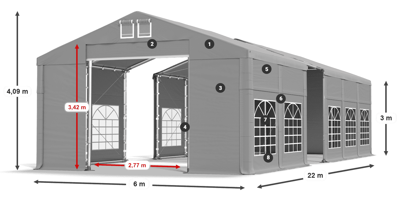 Dach: FR 620 PVC Ściany: SD 500 PVC 3m legenda