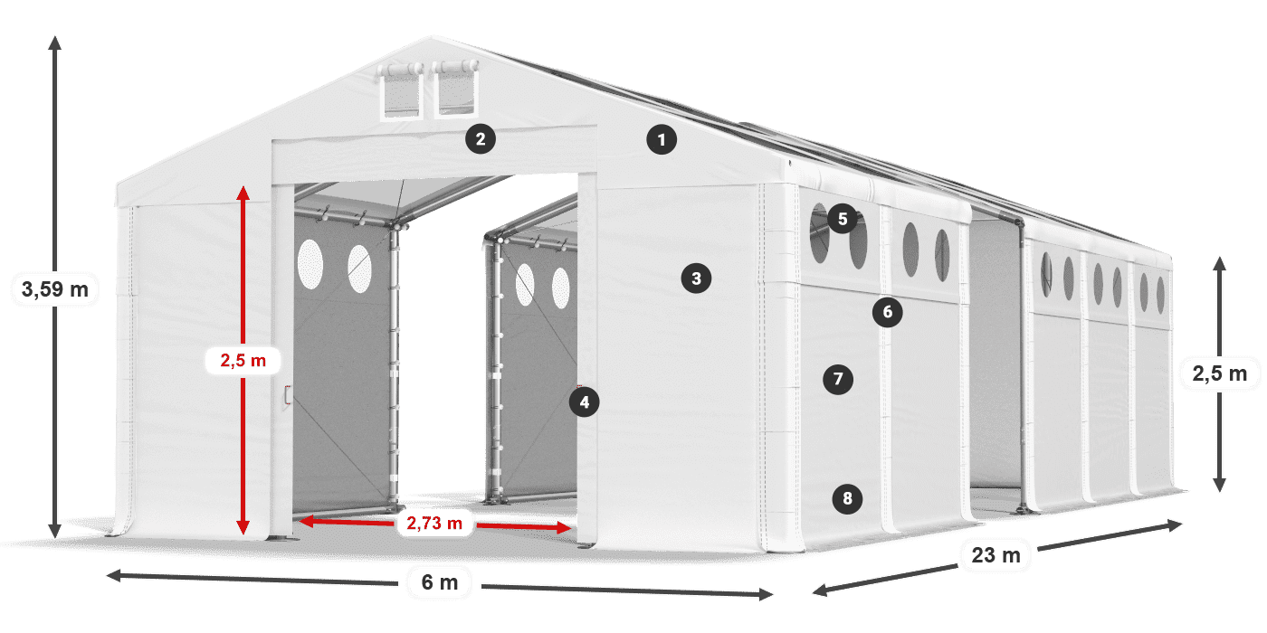 Dach: MS T 580 PVC Ściany: SD O 500 PVC 2.5m legenda