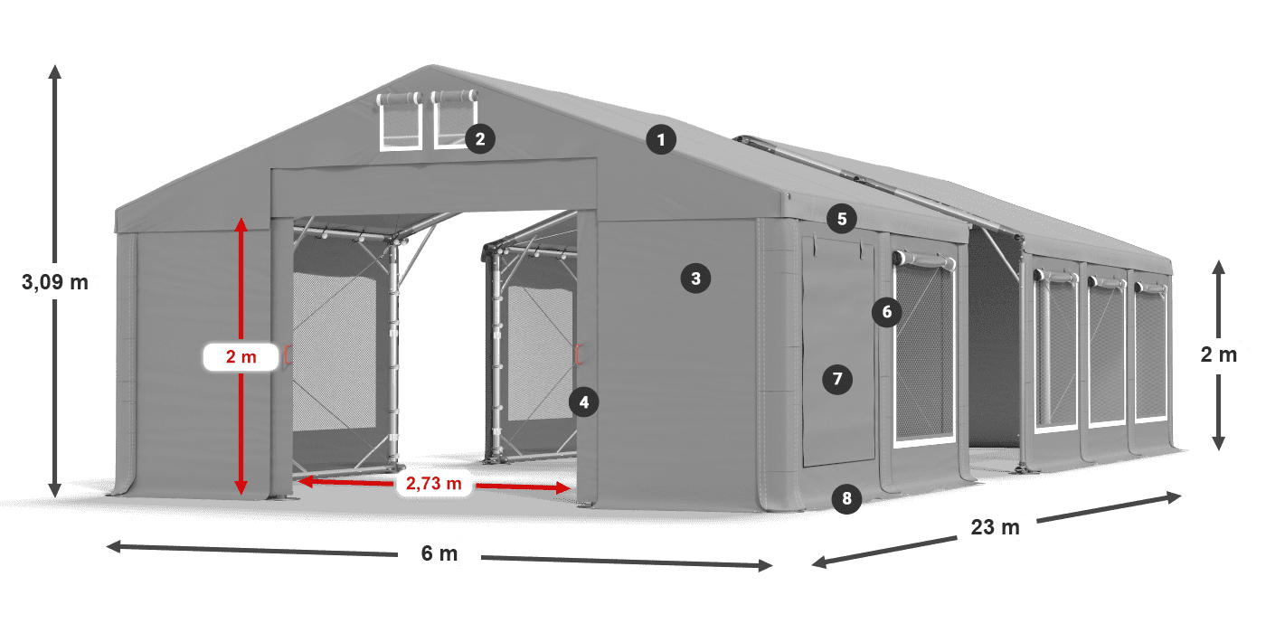Dach: FR 620 PVC Ściany: SD 500 PVC 2m legenda