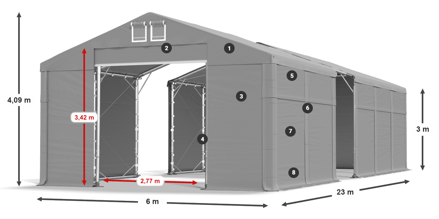 Dach: FR 620 PVC Ściany: SD 500 PVC 3m legenda