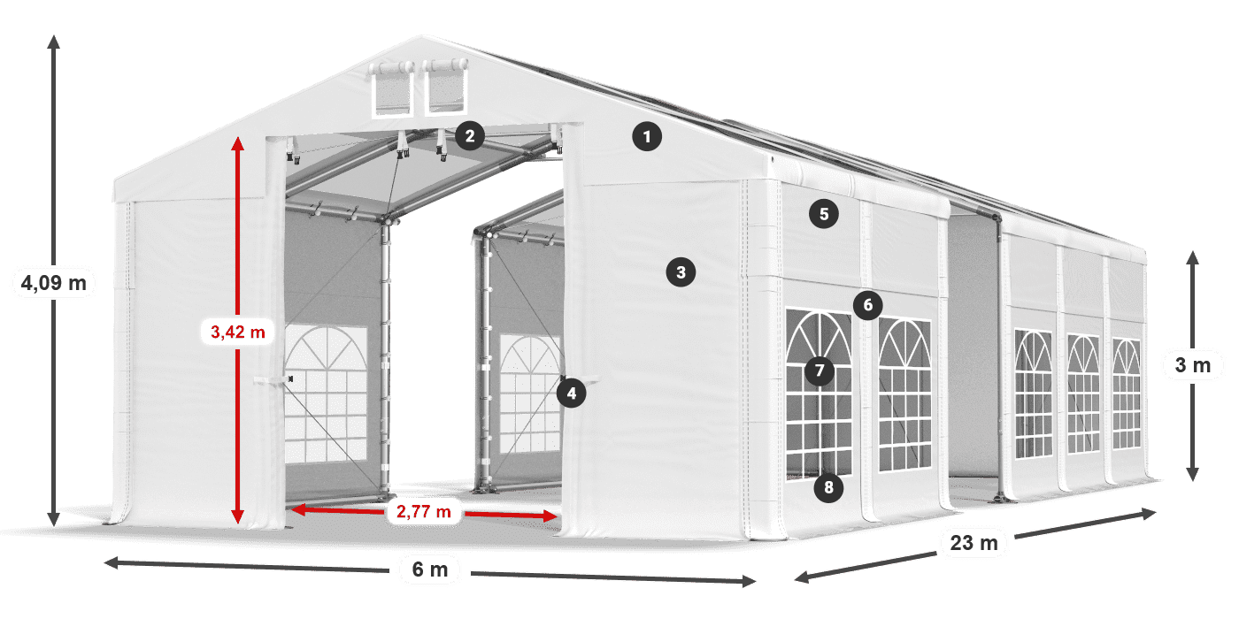 Dach: MS T 580 PVC Ściany: FR 620 PVC 3m legenda