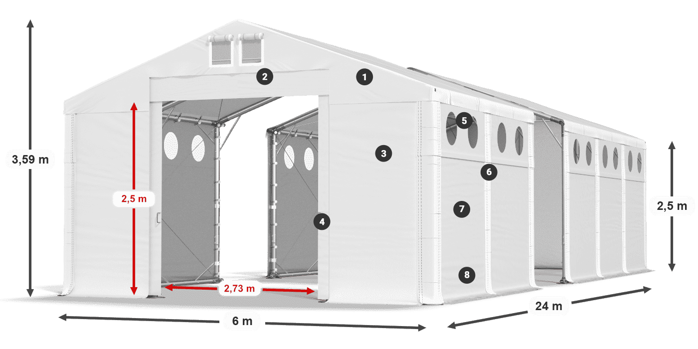 Dach: MS 580 PVC Ściany: FR O 620 PVC 2.5m legenda