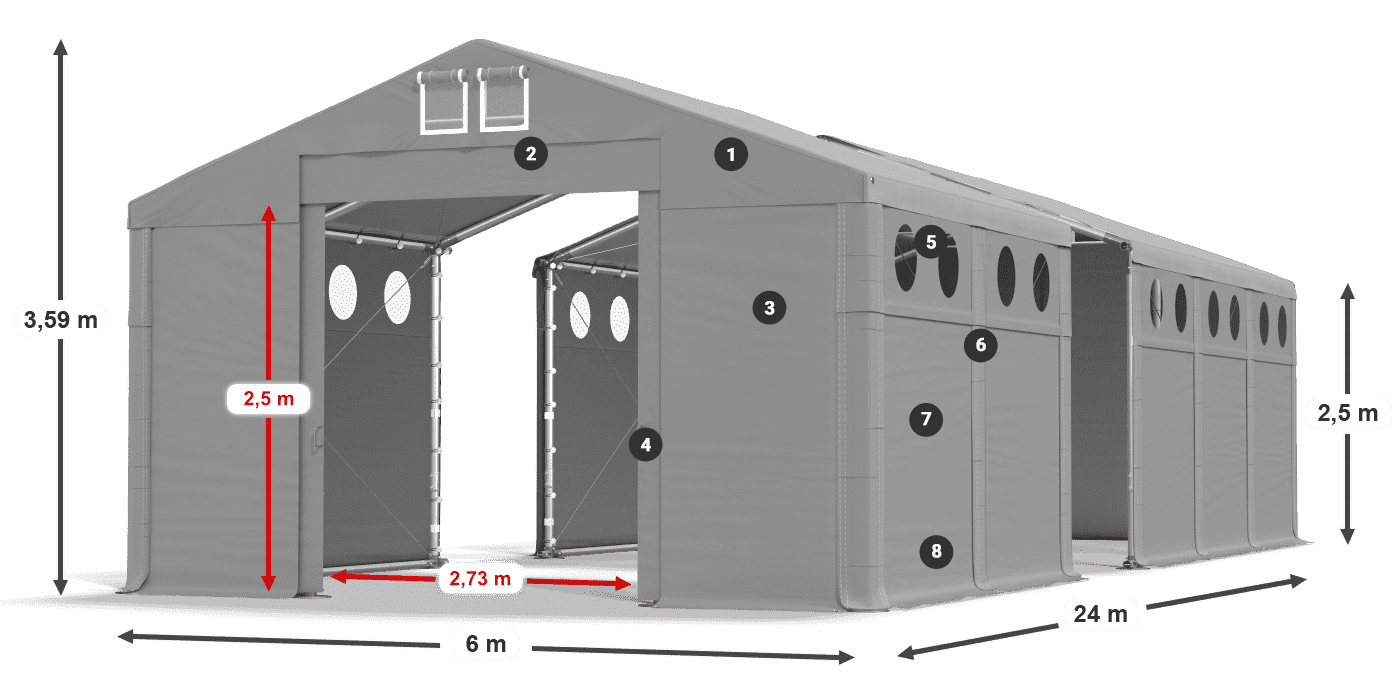 Dach: MS 580 PVC Ściany: FR O 620 PVC 2.5m legenda