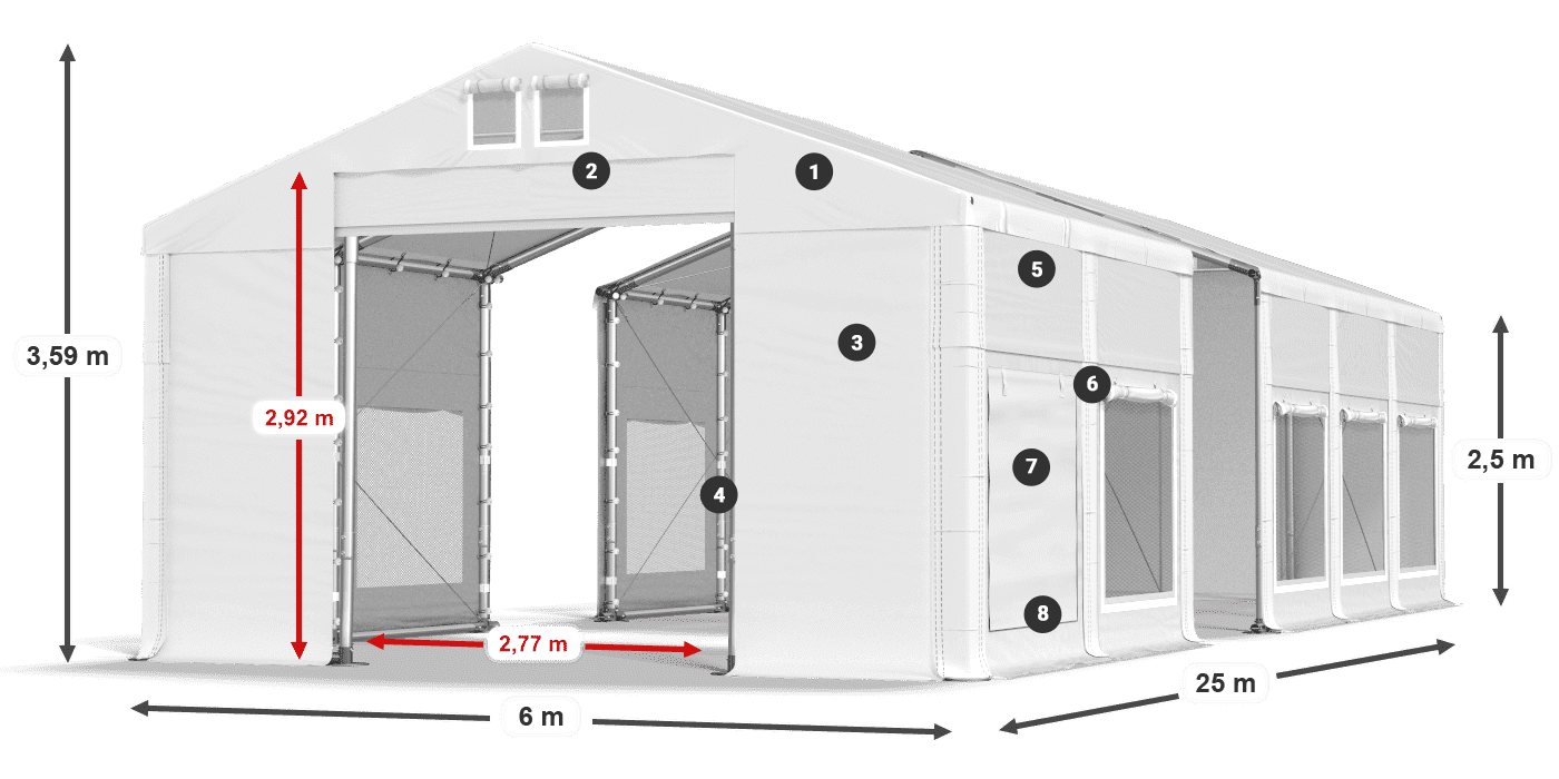 Dach: MS 580 PVC Ściany: SD M 500 PVC 2.5m legenda