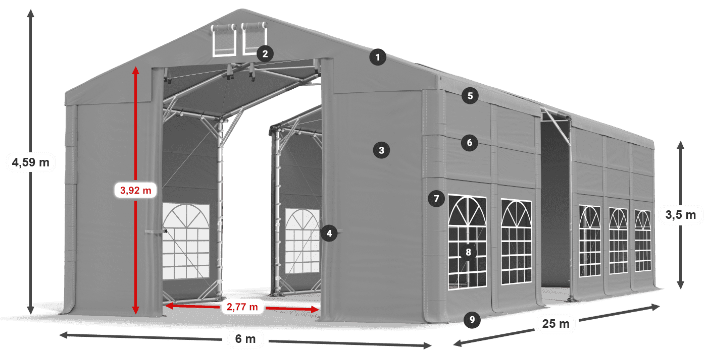 Dach: FR 620 PVC Ściany: SD 500 PVC 3.5m legenda