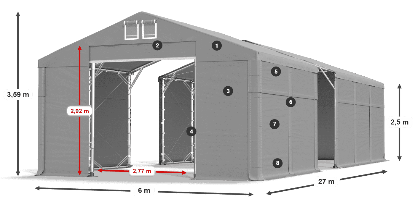 Dach: FR 620 PVC Ściany: MS 580 PVC 2.5m legenda