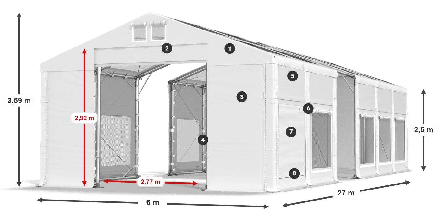 Dach: MS T 580 PVC Ściany: SD M 500 PVC 2,5m legenda