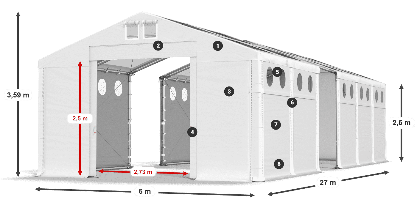 Dach: MS T 580 PVC Ściany: SD O 500 PVC 2.5m legenda