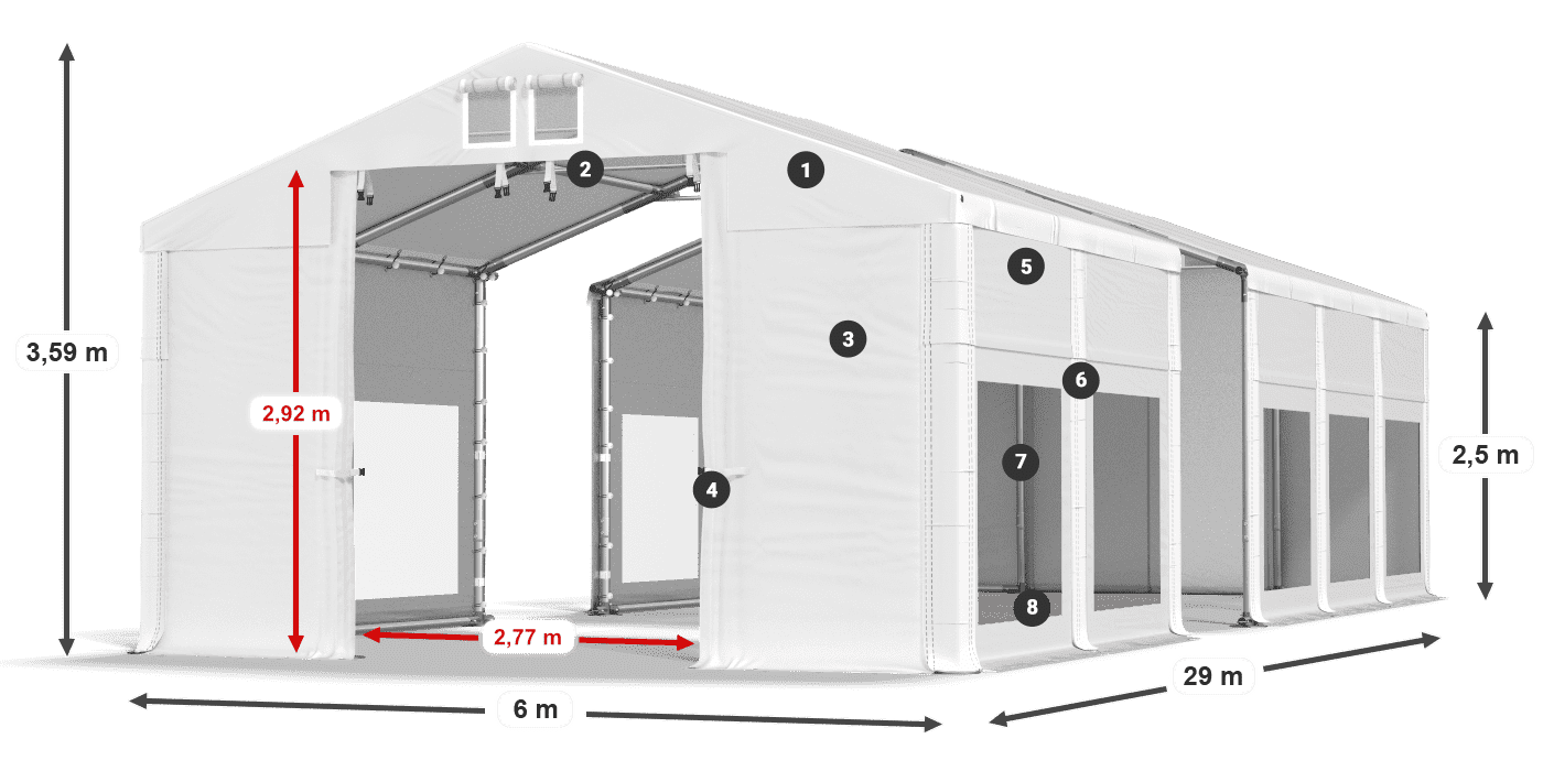 Dach: MS 580 PVC Ściany: MS 580 PVC 2.5m legenda