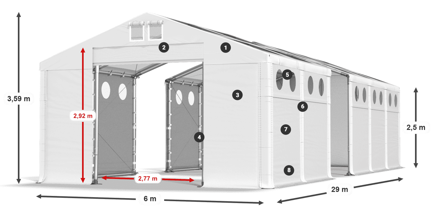 Dach: MS T 580 PVC Ściany: SD O 500 PVC 2.5m legenda
