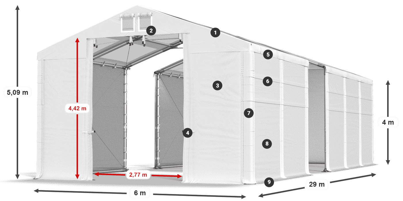 Dach: MS T 580 PVC Ściany: SD 500 PVC 4m legenda