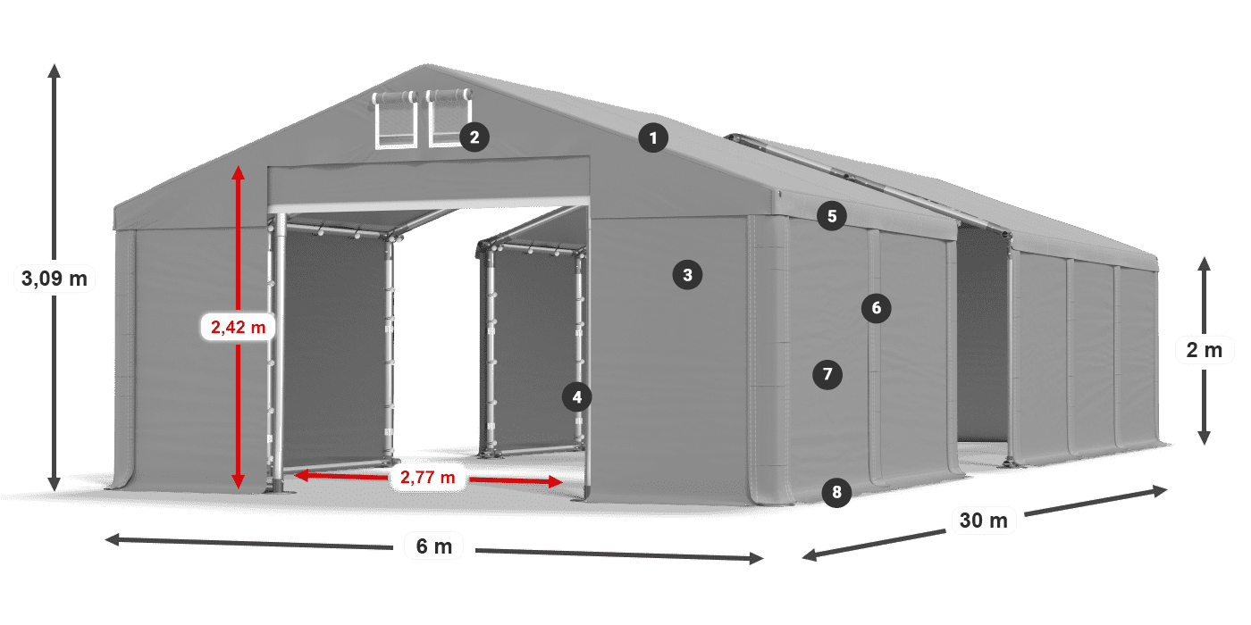 Dach: SD 560 PVC Ściany: FR 620 PVC legenda 2m