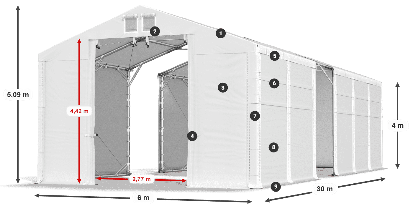 Dach: MS 580 PVC Ściany: FR 620 PVC 4m legenda