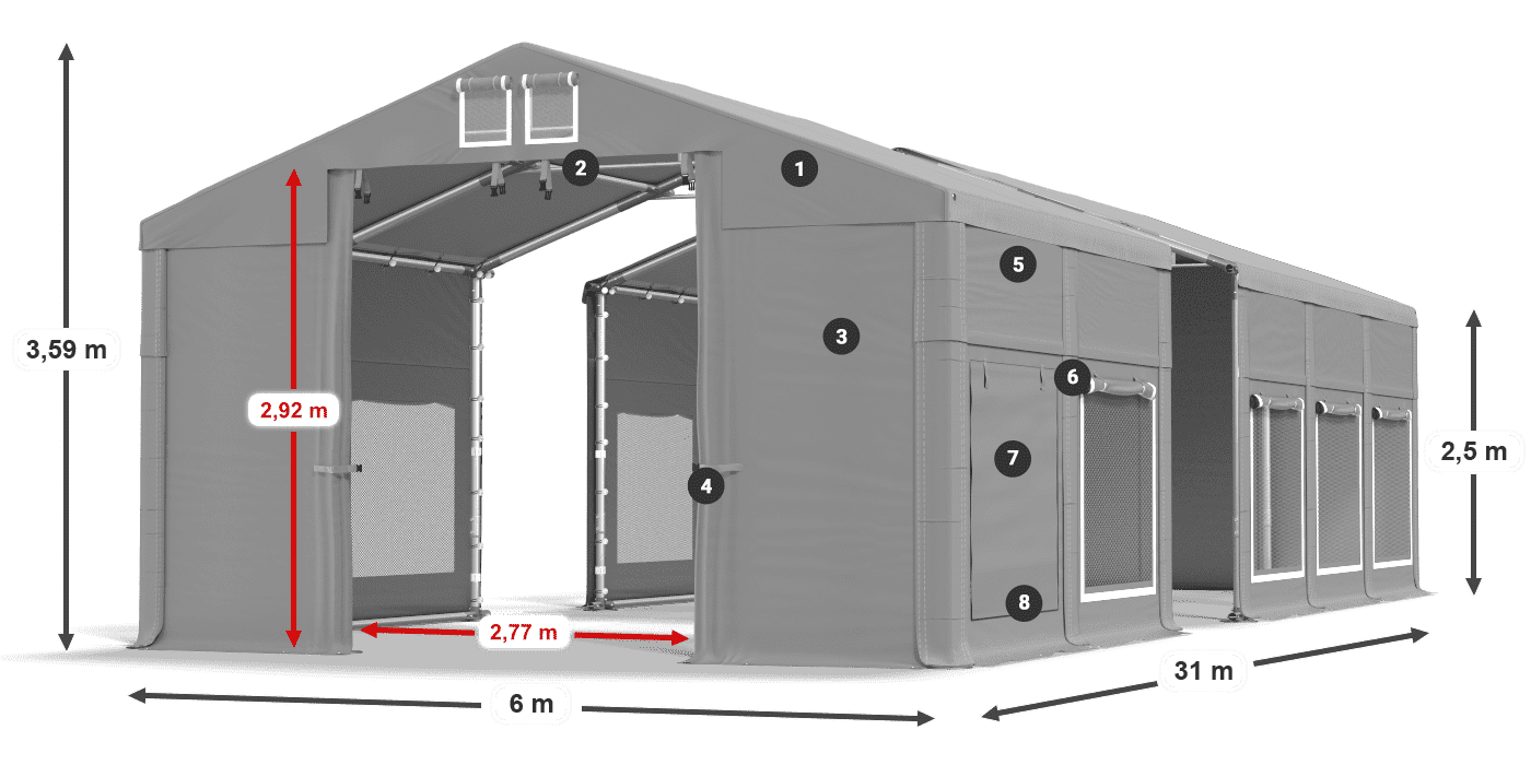 Dach: FR 620 PVC Ściany: SD 500 PVC 2.5m legenda