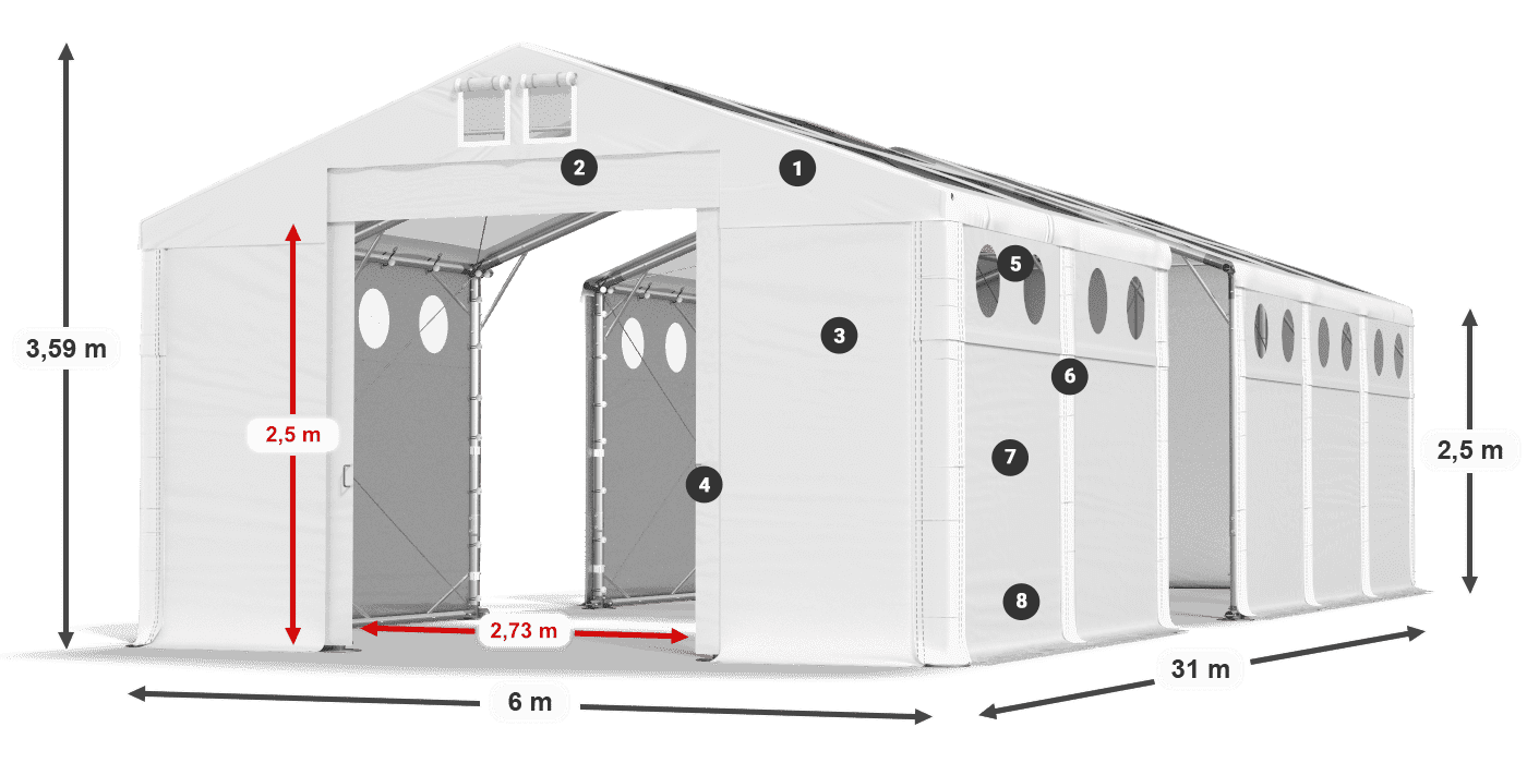 Dach: MS T 580 PVC Ściany: FR O 620 PVC 2.5m legenda