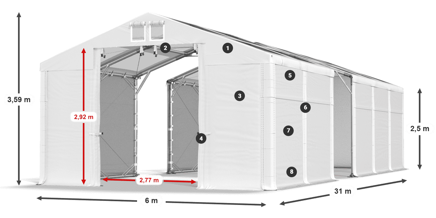 Dach: MS T 580 PVC Ściany: FR 620 PVC 2.5m legenda