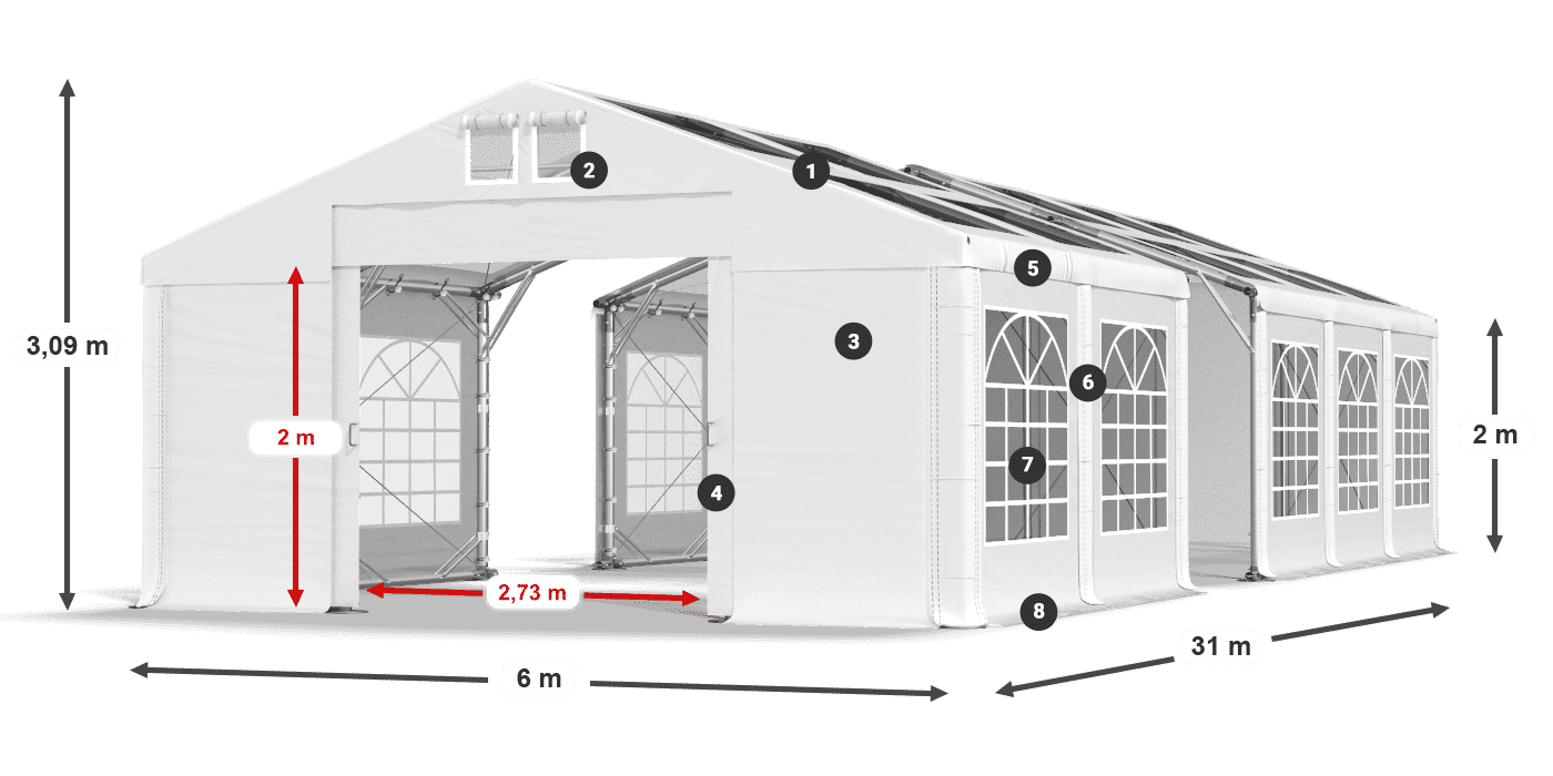 Dach: MS T 580 PVC Ściany: FR 620 PVC 2m legenda