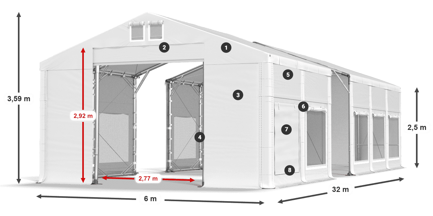 Dach: FR 620 PVC Ściany: SD 500 PVC 2.5m legenda