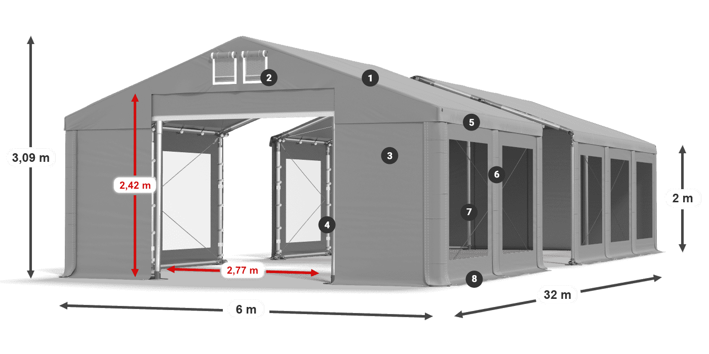 Dach: FR 620 PVC Ściany: MS 580 PVC 2m legenda