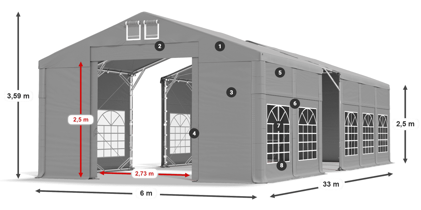 Dach: FR 620 PVC Ściany: SD 500 PVC 2.5m legenda