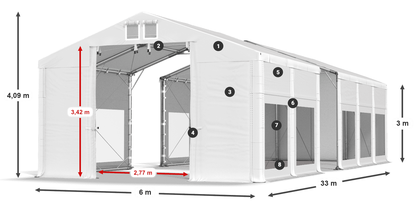 Dach: FR 620 PVC Ściany: MS 580 PVC 3m legenda