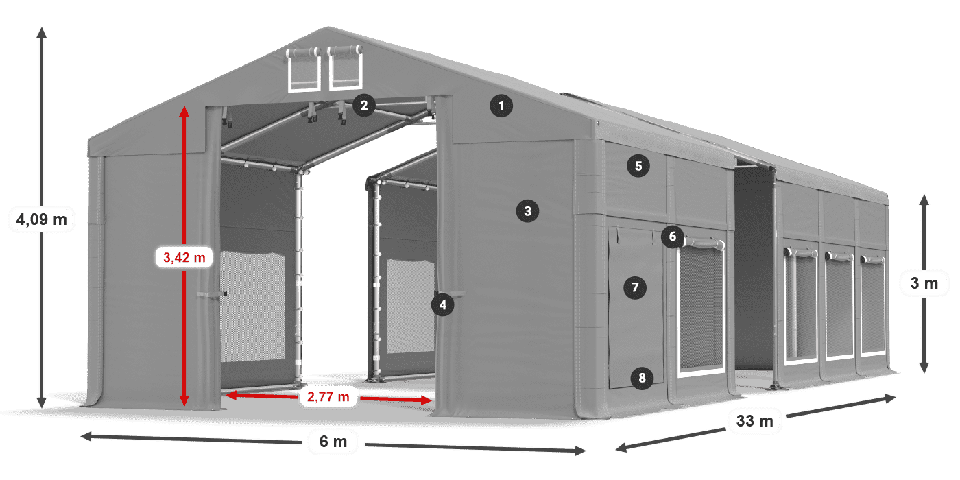 Dach: FR 620 PVC Ściany: SD 500 PVC 3m legenda