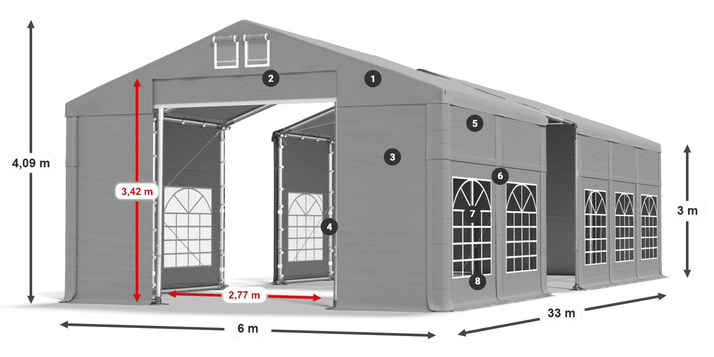 Dach: FR 620 PVC Ściany: SD 500 PVC 3m legenda