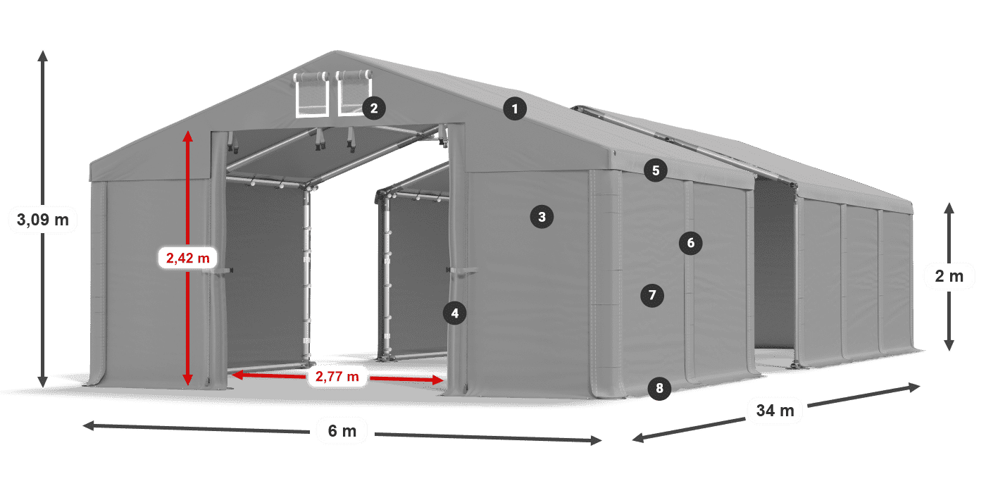 Dach: SD 560 PVC Ściany: FR 620 PVC legenda 2m