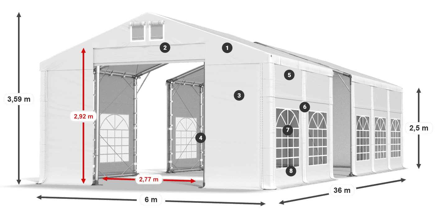 Dach: FR 620 PVC Ściany: SD 500 PVC 2.5m legenda