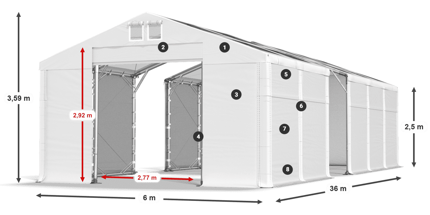 Dach: MS T 580 PVC Ściany: FR 620 PVC 2.5m legenda