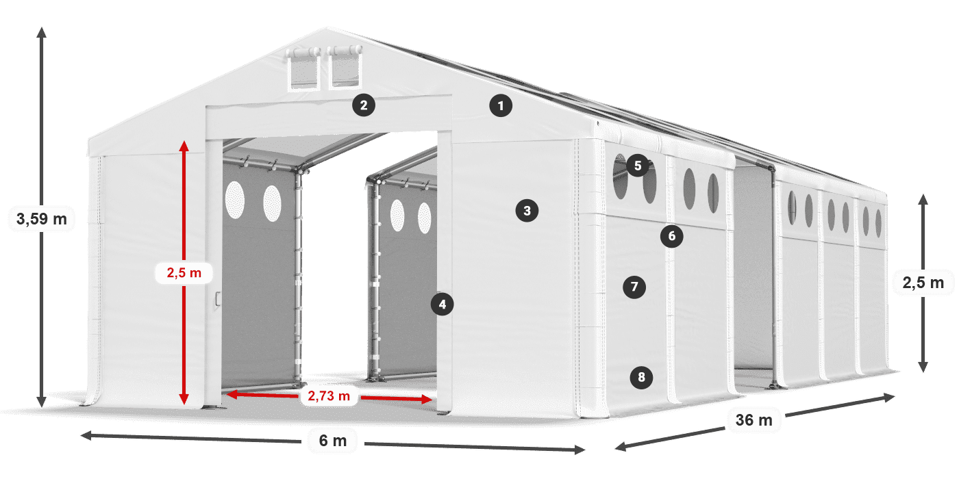 Dach: MS T 580 PVC Ściany: FR O 620 PVC 2.5m legenda