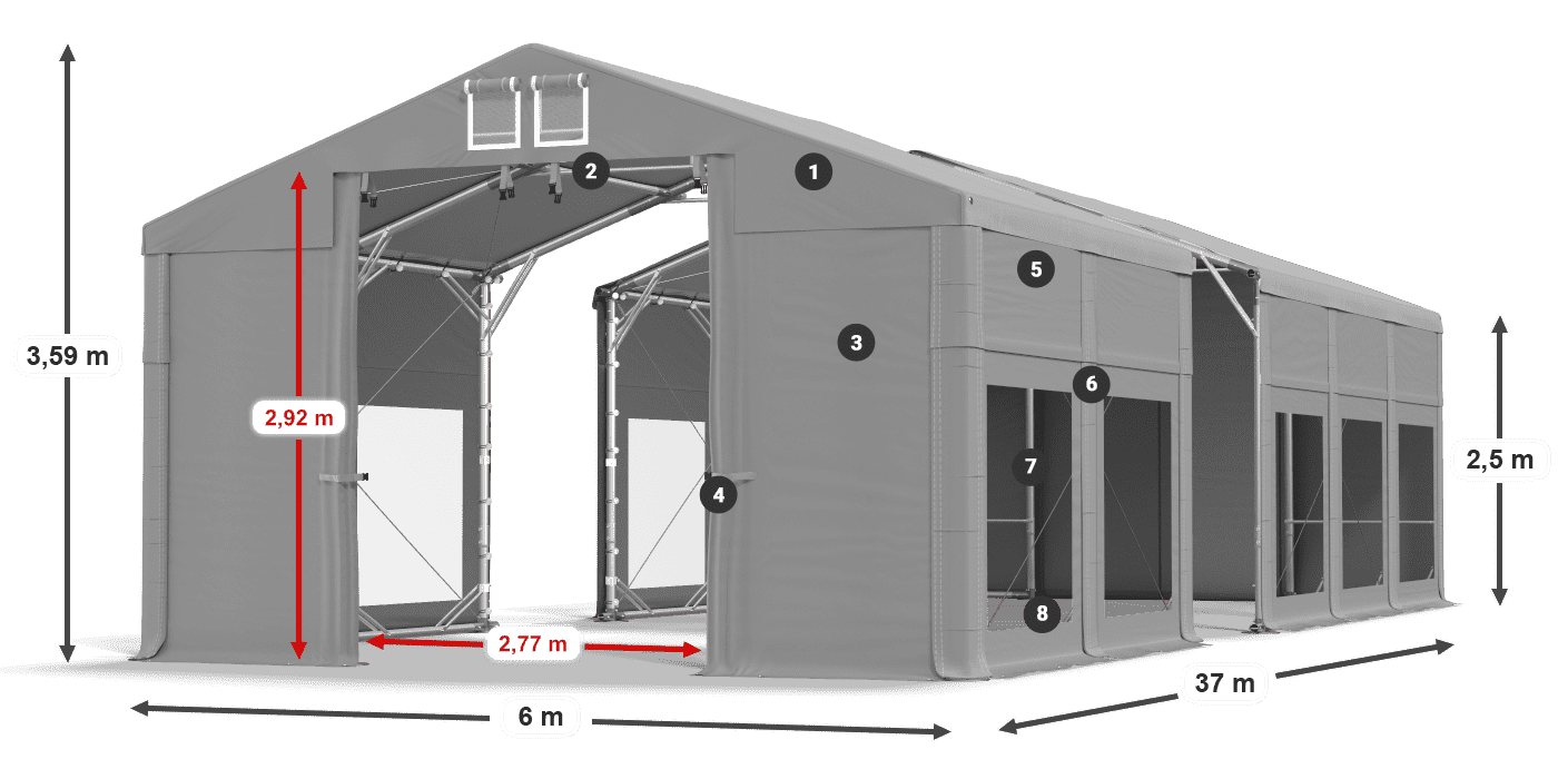 Dach: FR 620 PVC Ściany: MS 580 PVC 2.5m legenda