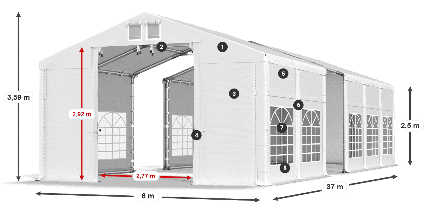 Dach: MS 580 PVC Ściany: FR 620 PVC 2.5m legenda