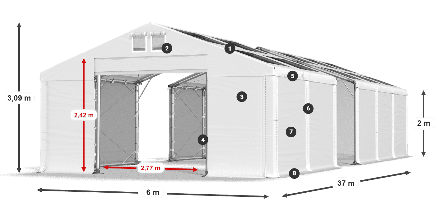 Dach: MS T 580 PVC Ściany: FR 620 PVC 2m legenda