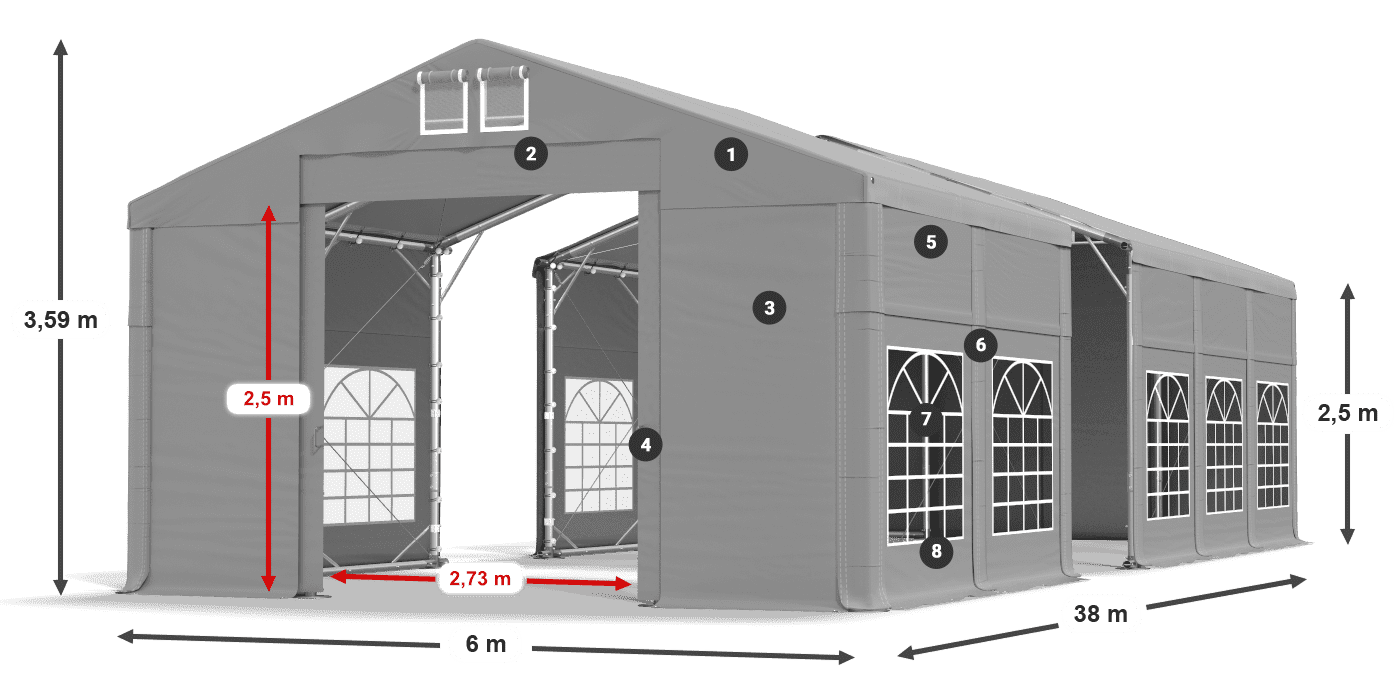 Dach: FR 620 PVC Ściany: SD 500 PVC 2.5m legenda