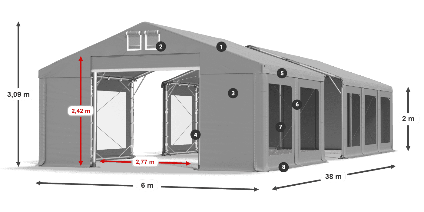 Dach: FR 620 PVC Ściany: MS 580 PVC 2m legenda